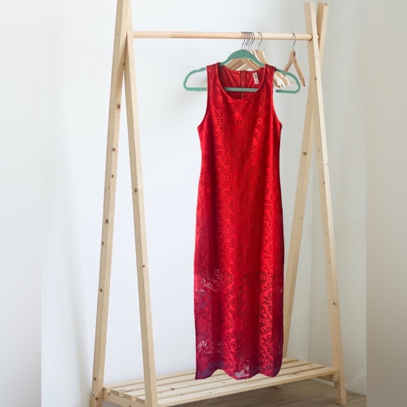 Women Xhilaration Coral Red Geometric Aztec Knitted XS Maxi Dress - Picture 1 of 9